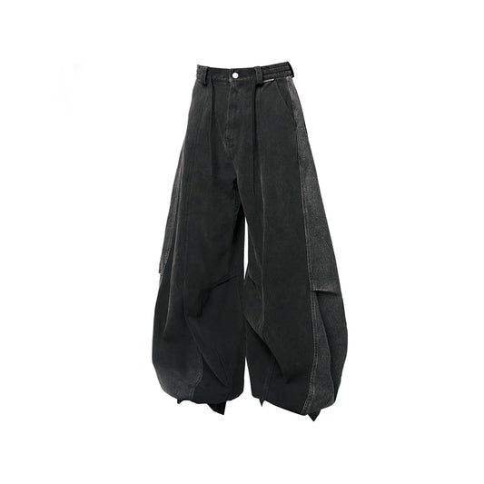 RELABEL Detachable Plaid Back Flap Spliced Jeans