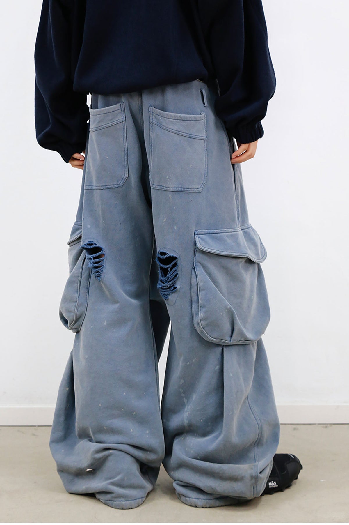 RELABEL Distressed Splatter Double-Waist Cargo Pants