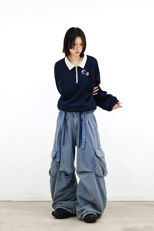 RELABEL Distressed Splatter Double-Waist Cargo Pants
