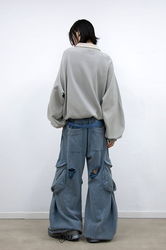 RELABEL Distressed Splatter Double-Waist Cargo Pants