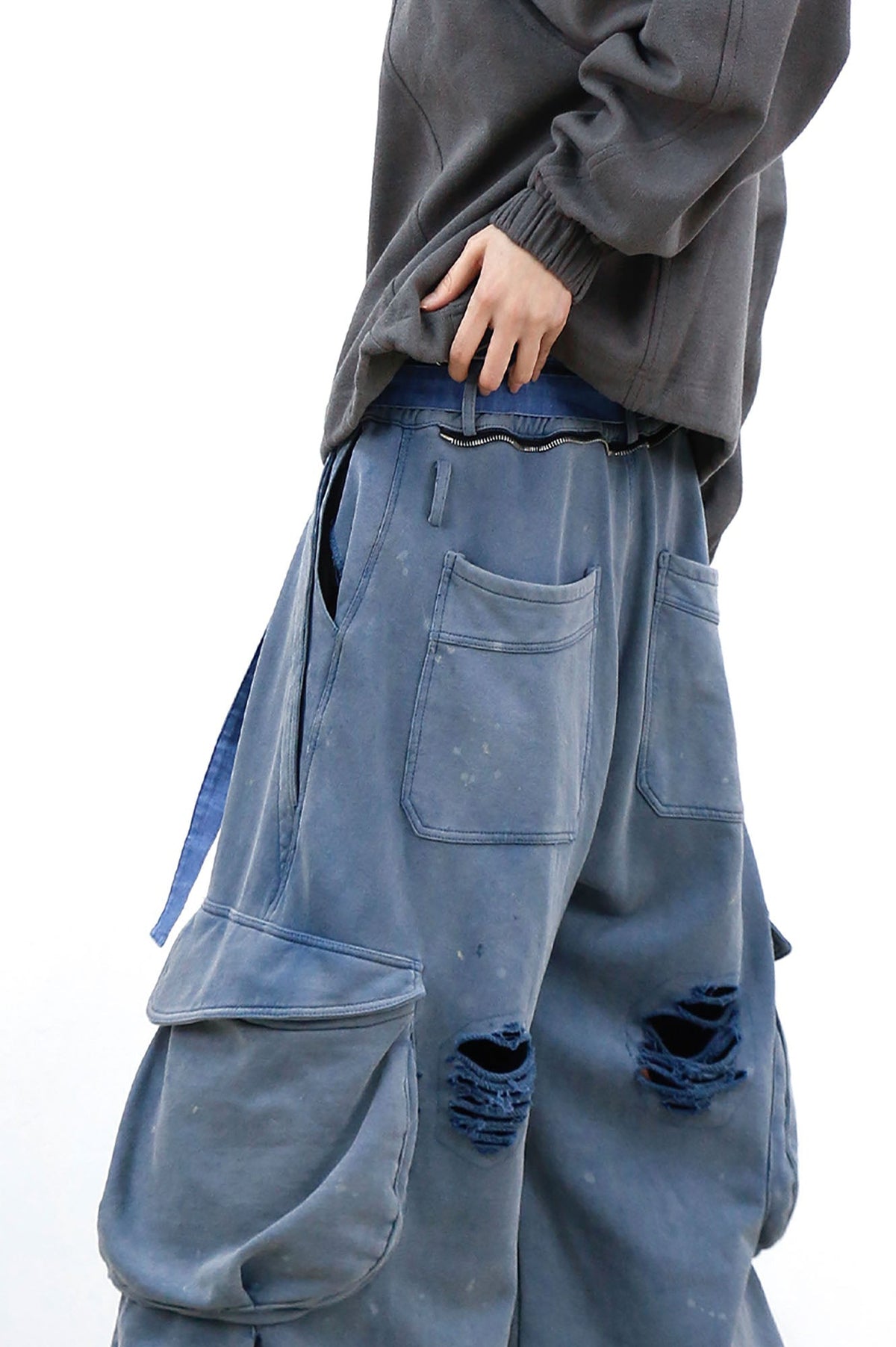 RELABEL Distressed Splatter Double-Waist Cargo Pants