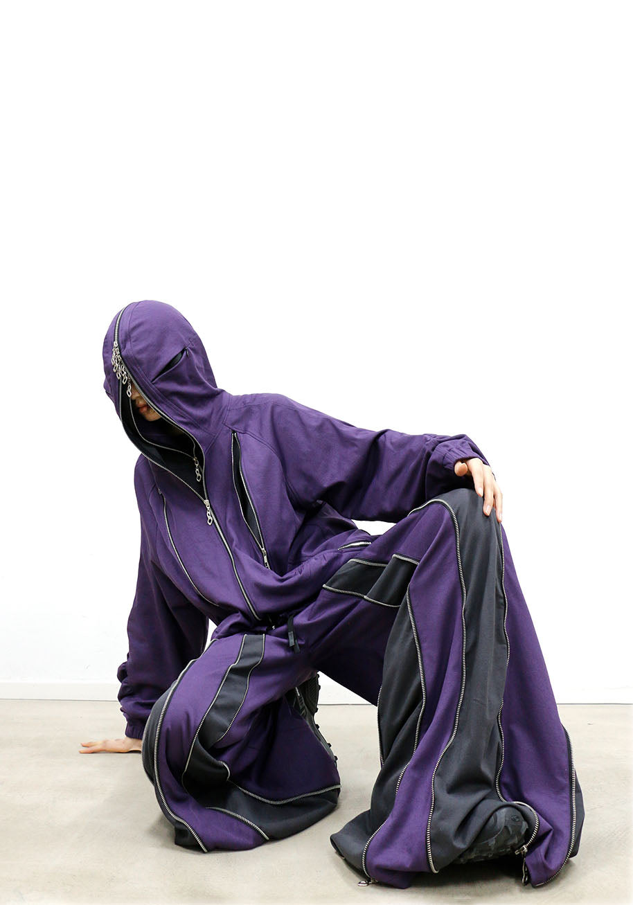 RELABEL Layered Multi-Zip Mask Hood Jacket Purple