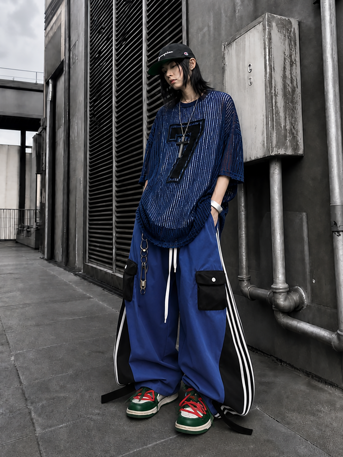 UUCSCC Striped Spliced Wide-Leg Drawstring Track Pants