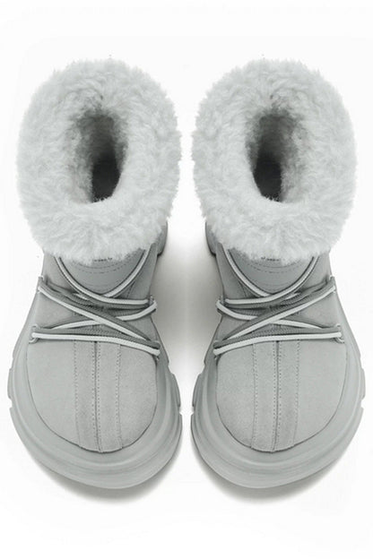 Light Grey Winter Boot with White Faux Fur Trim