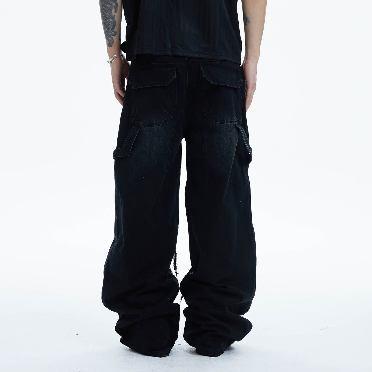 DND4DES Shredded Rivet-Paneled Baggy Jeans