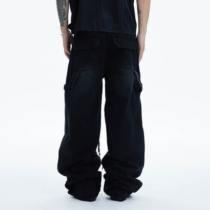 DND4DES Shredded Rivet-Paneled Baggy Jeans