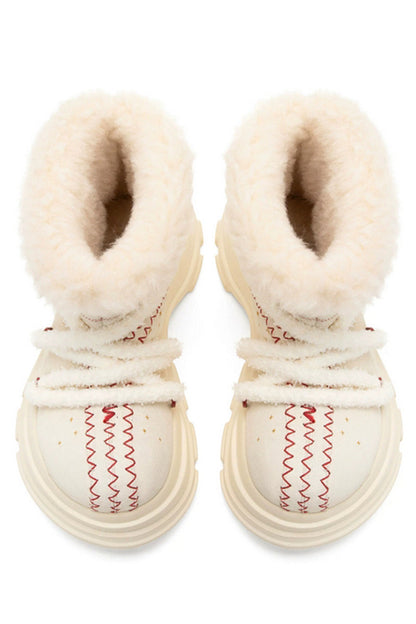Furry Platform Snow Boots Cream