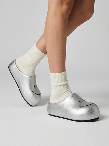 Silver Chunky Slip-On Mule Sandals