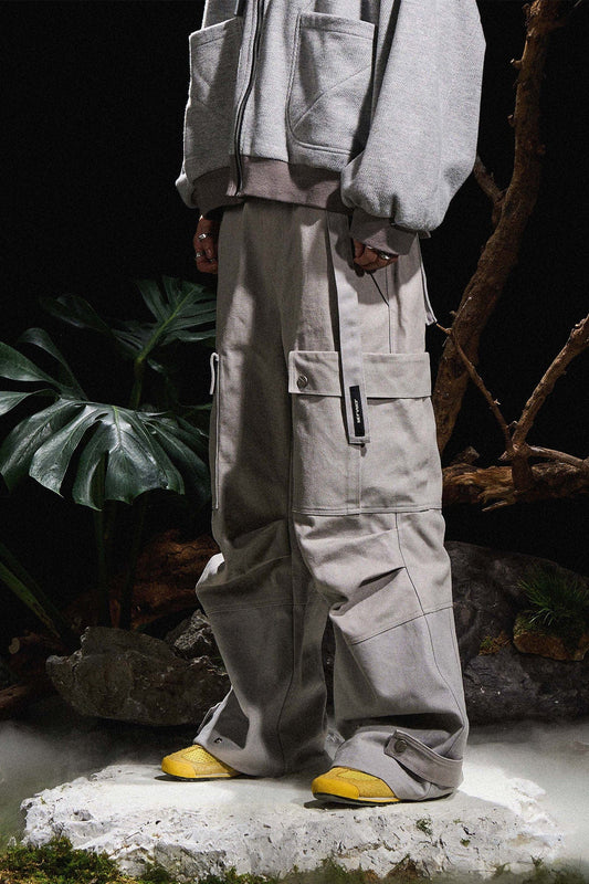 RELABEL Multi-Pocket Oversized Workwear Cargo Pants Gray