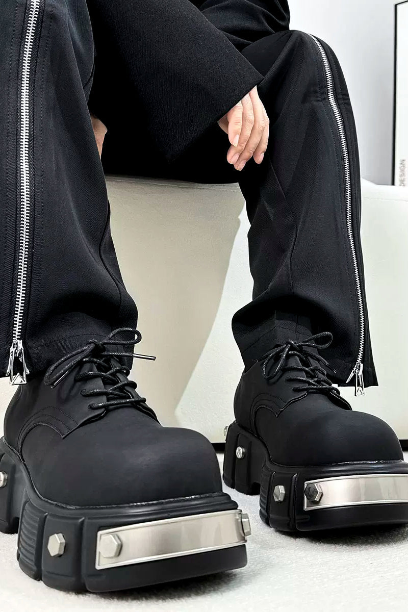 Black Metal Platform Derby Shoes