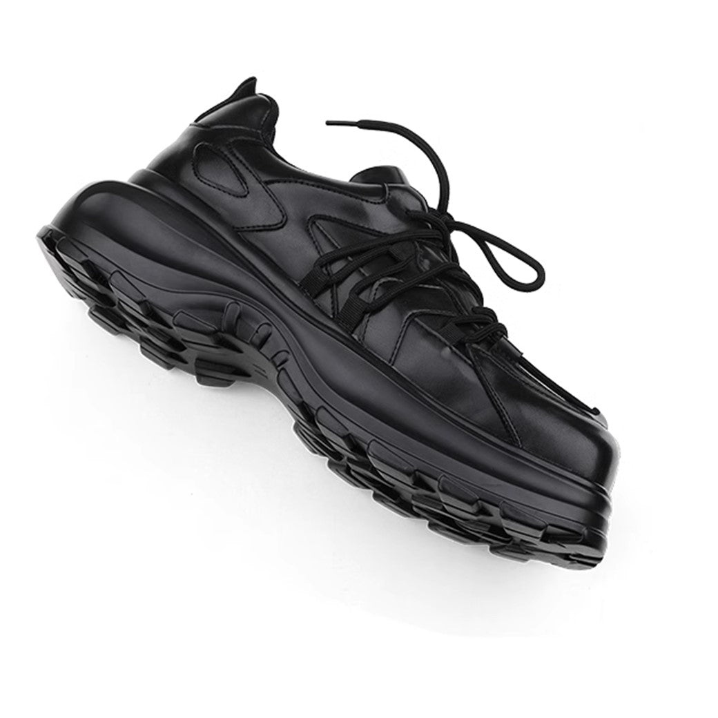 Simple black color thick sole silhouette leather sneakers