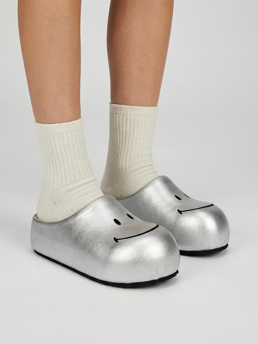 Silver Chunky Slip-On Mule Sandals