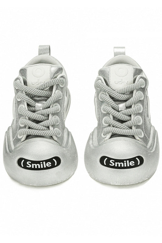 Metallic Silver Platform Canvas Sneakers