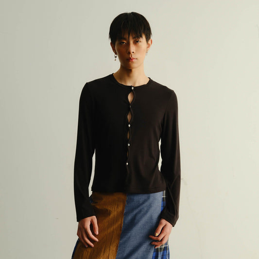 KADAKADA Cut-Out Loop Button Fitted Cardigan