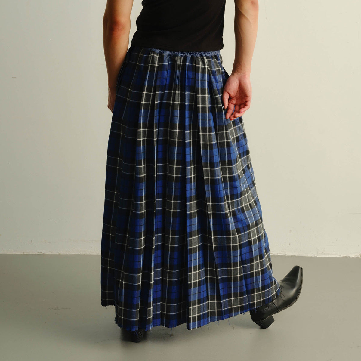 KADAKADA Paneled Reversible Plaid Raw-Edge Maxi Skirt