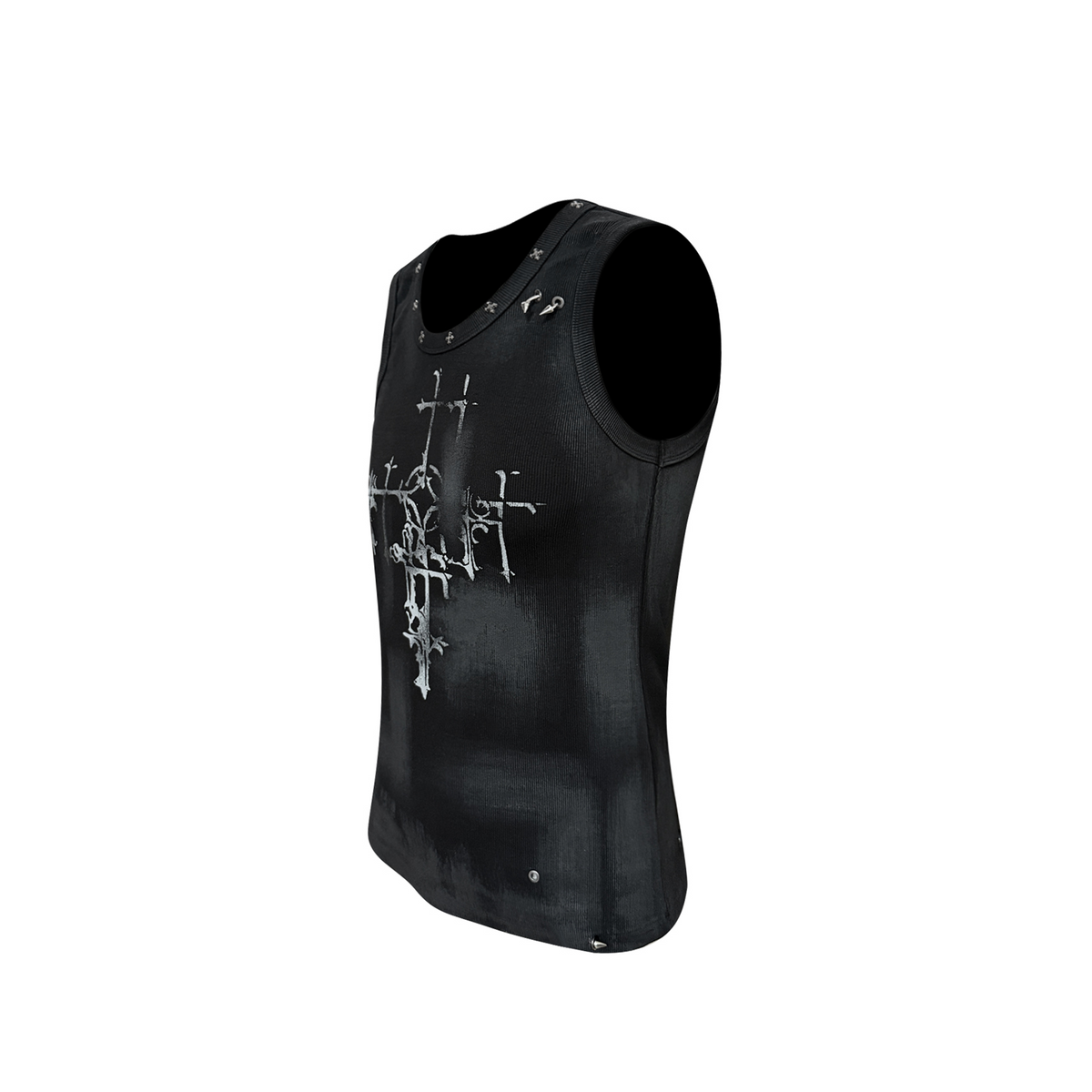 TH4SWE Retro Gothic Cross Graphic Studded Tank Top
