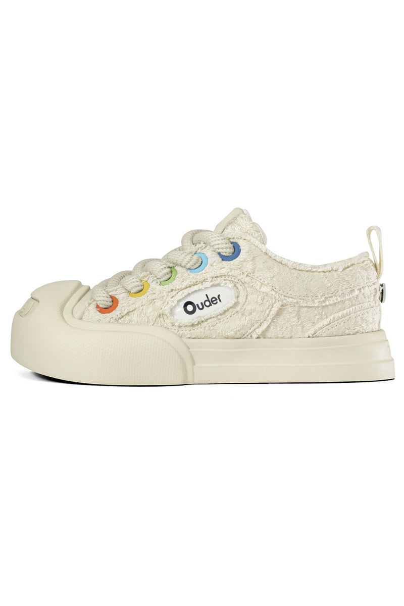 Cream Textured Low-Top Sneaker