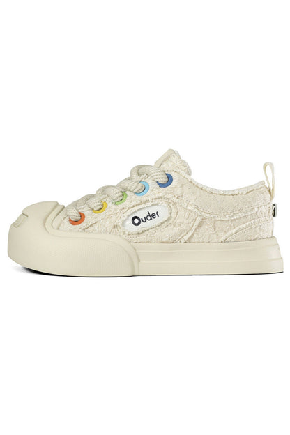 Cream Textured Low-Top Sneaker