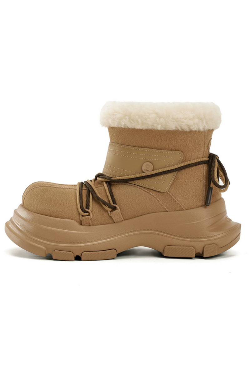 Tan Suede Winter Boot with White Faux Fur Trim