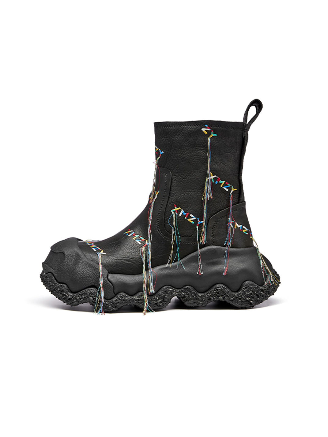 Black Geometric Planet Fringe Western Ankle Boots