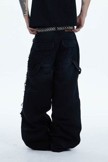 DND4DES Shredded Rivet-Paneled Baggy Jeans