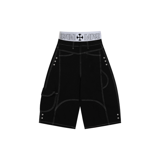 PAIKI Retro Double-Waist Contrast Stitch Cargo Shorts