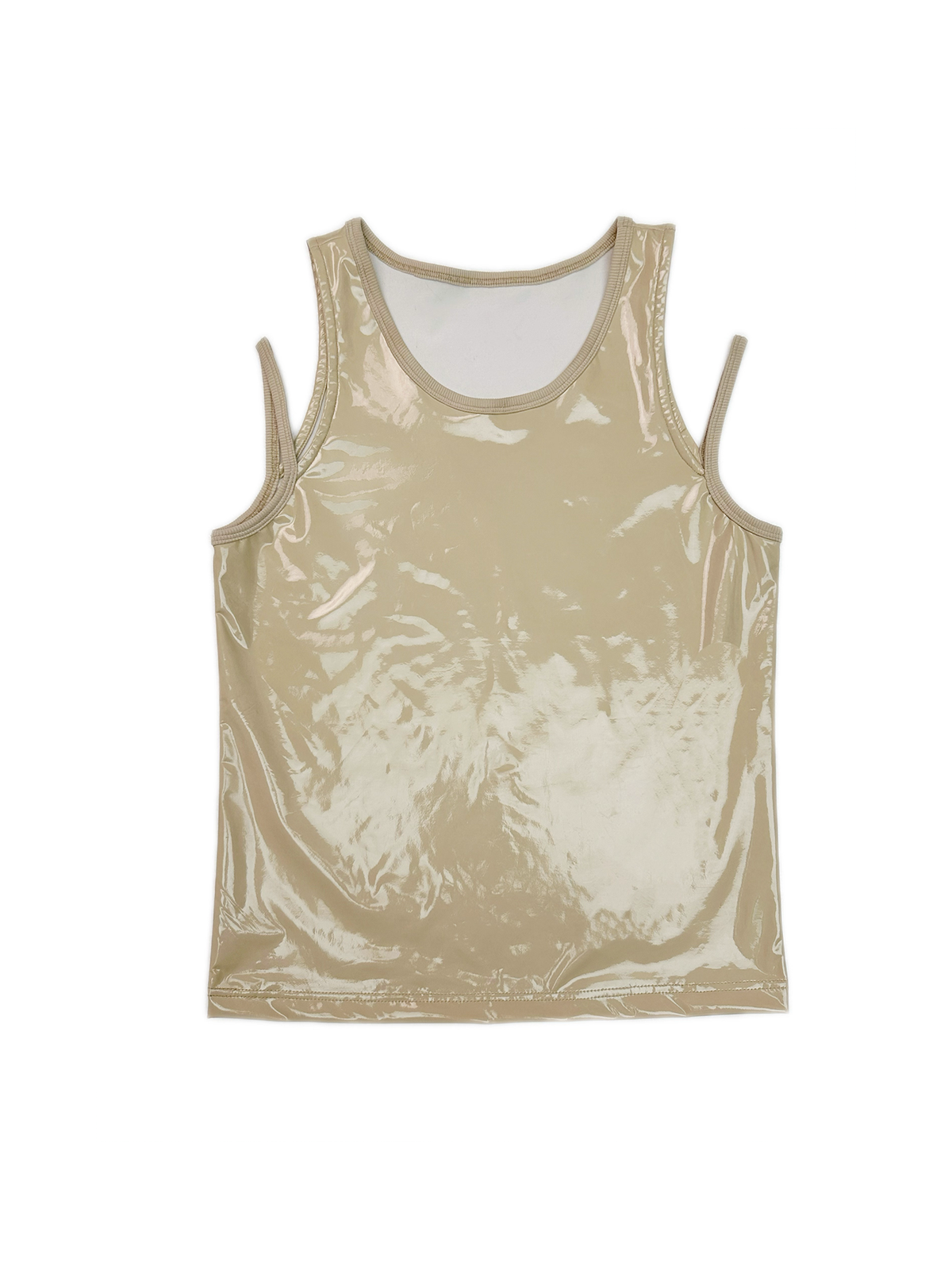 KADAKADA Patent Shine Layered Strap Ribbed Tank Top