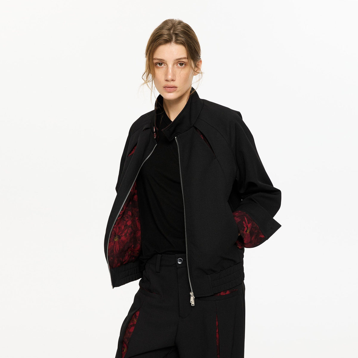 KREATE Floral-Lined Spliced Harrington Jacket
