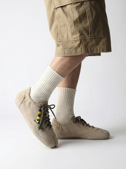 Khaki Suede Thin-Sole Tabi Sneakers