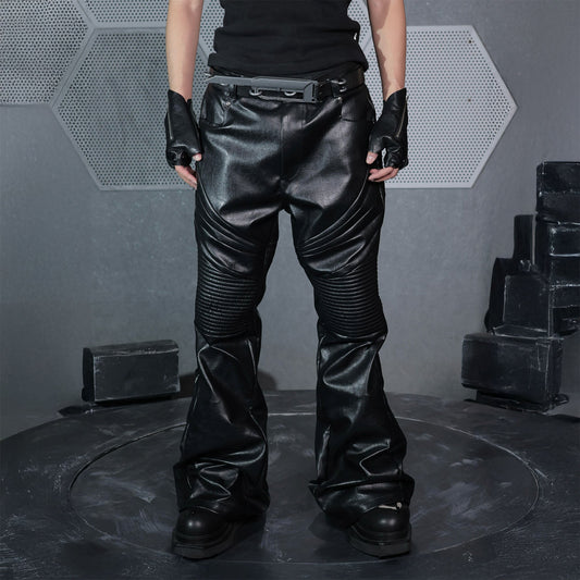SSIN7 Paneled Faux Leather Flared Pants