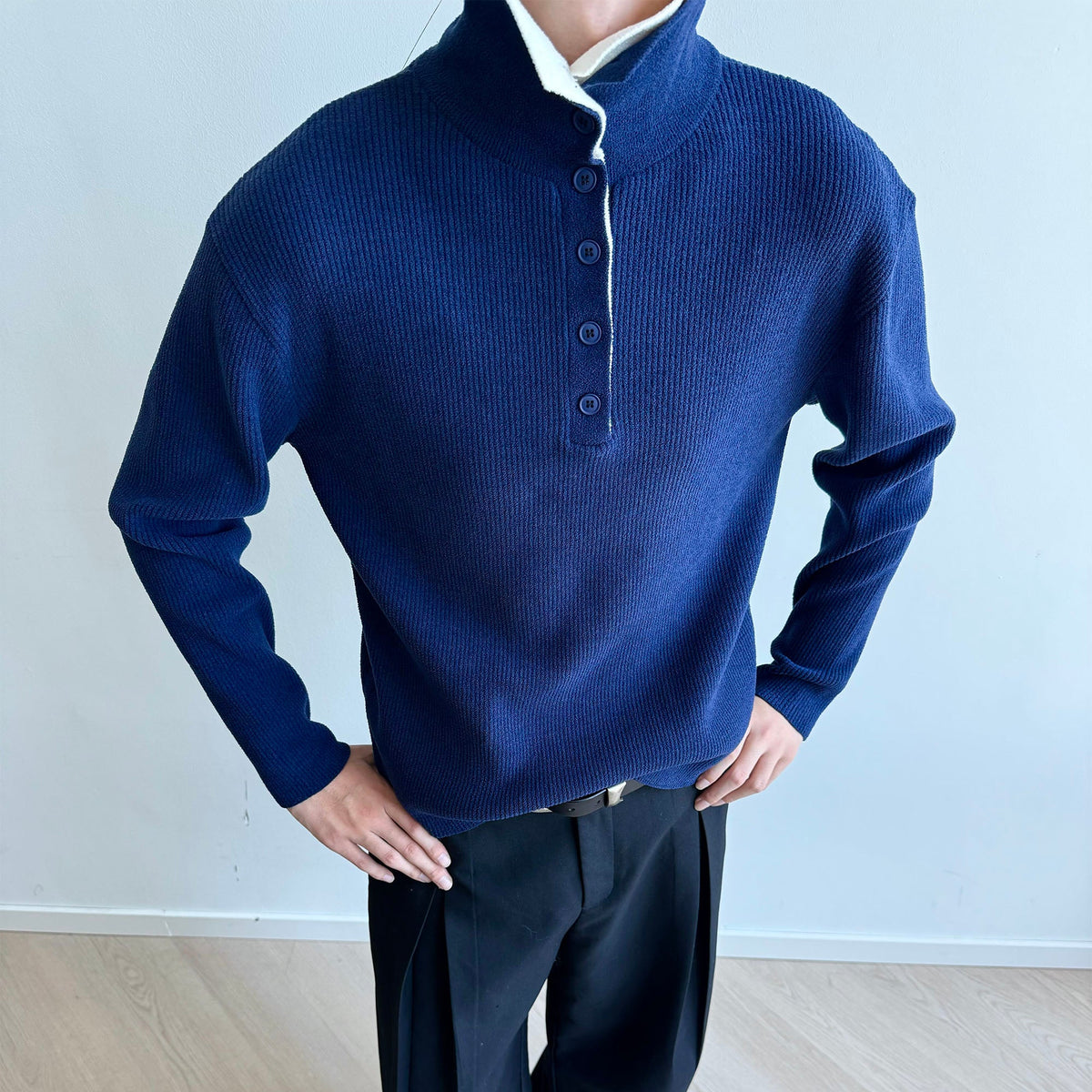 KREATE Contrast Layered Collar Ribbed Sweater