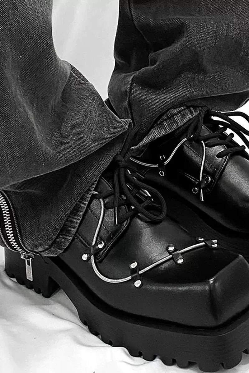 Black Studded Platform Chunky Derby Shoes