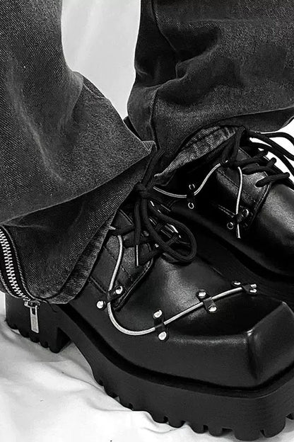Black Studded Platform Chunky Derby Shoes