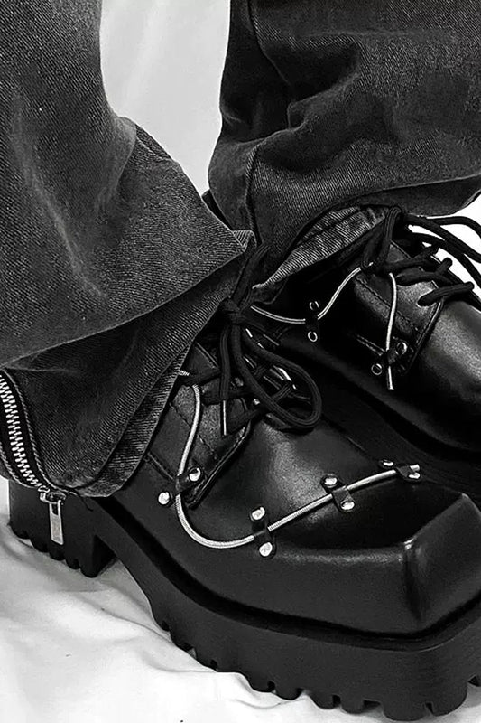 Black Studded Platform Chunky Derby Shoes