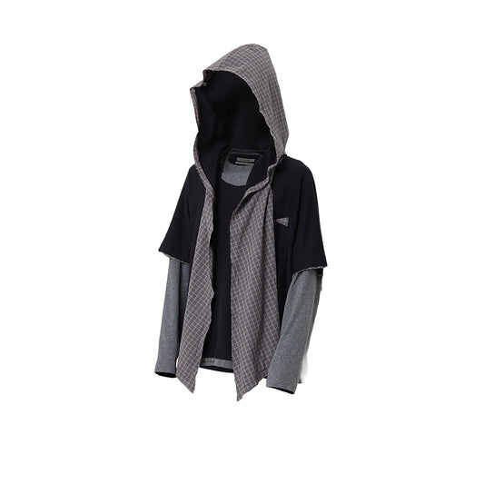 RELABEL Detachable Snood Hood Spliced Long-Sleeve Tee