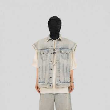 UNDERWATER Raw Edge Washed Denim Vest