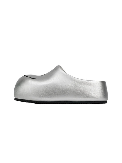Silver Chunky Slip-On Mule Sandals
