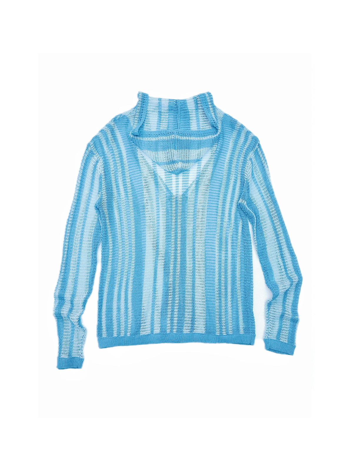 KADAKADA Striped Open-Knit Deep V Hooded Sweater