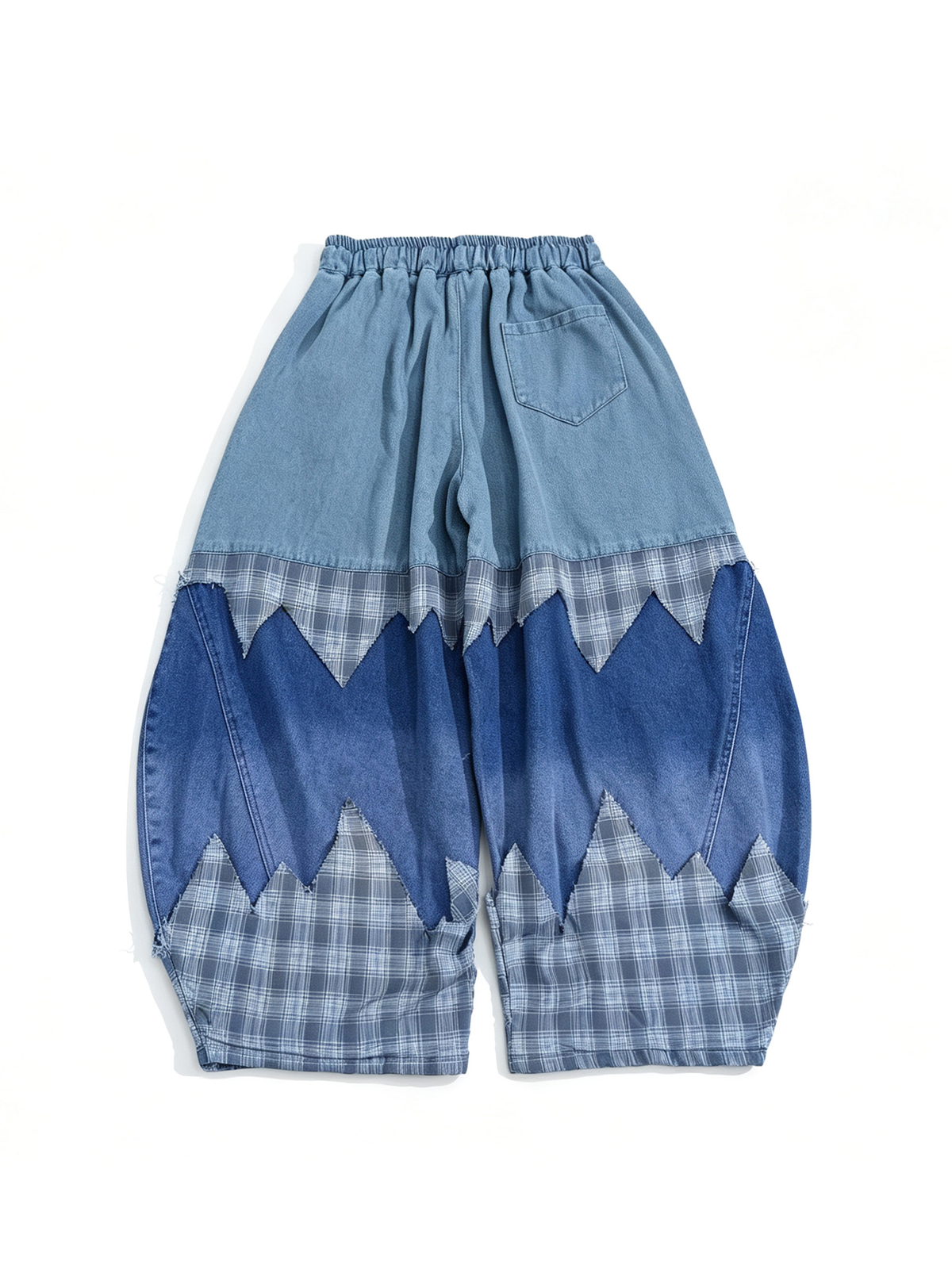 UUCSCC Spliced Distressed Plaid Wide-Leg Jeans
