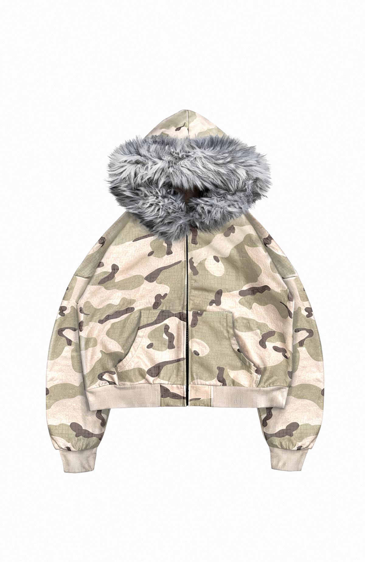 TECNINEGROUP Camo Waxed Faux Fur Hooded Jacket