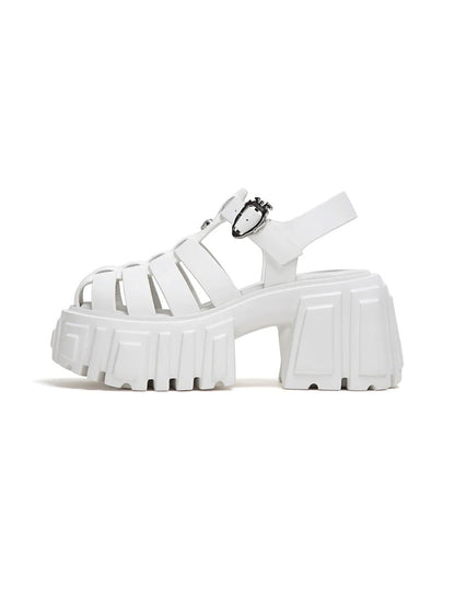 Black Chunky-Heel Roman Platform Sandals