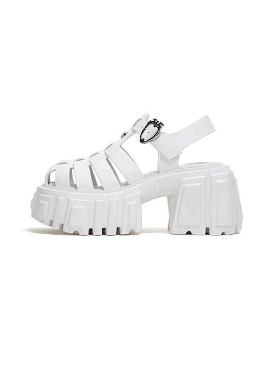 Black Chunky-Heel Roman Platform Sandals