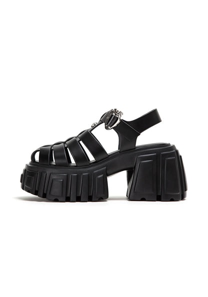 Black Chunky-Heel Roman Platform Sandals