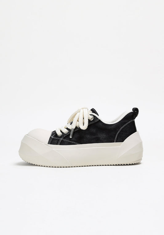 Denim Bare Look Washed Platform Sneakers