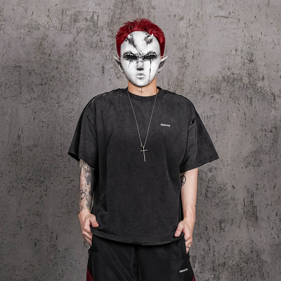 UNDERWATER Washed Ripped Gradient T-Shirt Black