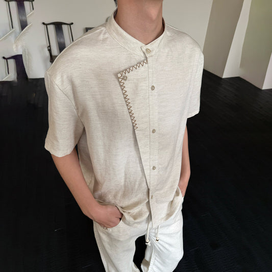 KREATE Stitched Faux-Placket Short Sleeve Shirt