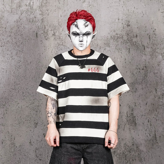 UNDERWATER The Jailbird Distressed Striped T-Shirt