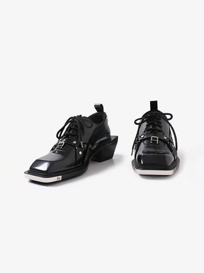 Black Unique Style Square-Toe Derby Shoes