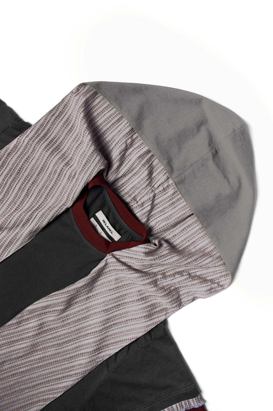 RELABEL Triple-Layer Detachable Striped Hood Long-Sleeve Tee Red