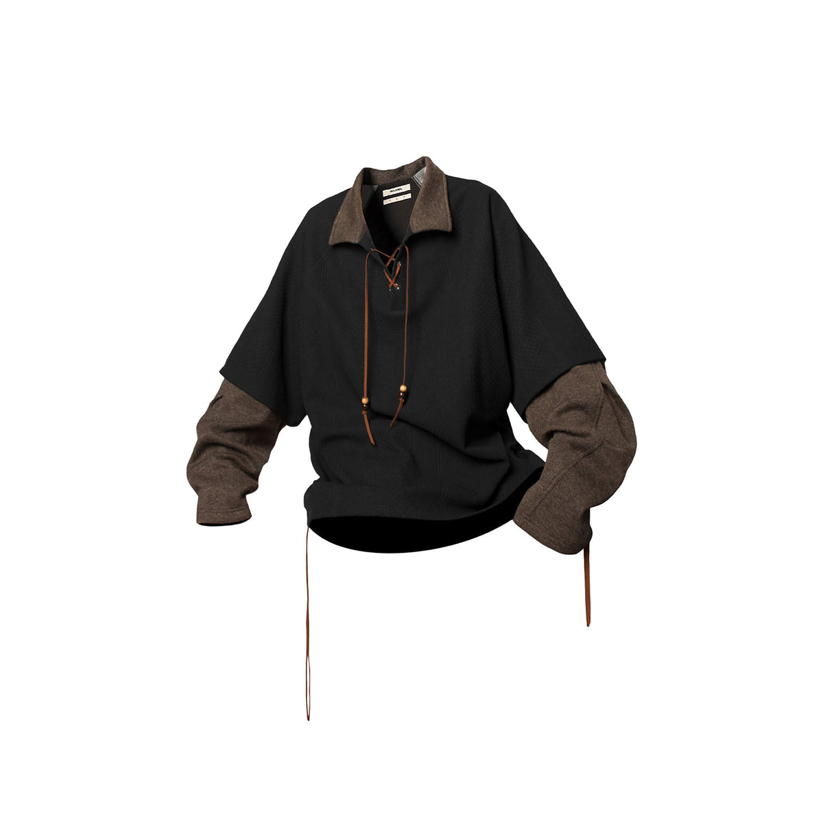 RELABEL Contrast Faux Layered Lace-Up Sweatshirt